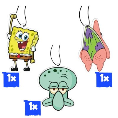 3er Set Spongebob Kindheit Duftbaum/Lufte<wbr/>rfrischer/Rose<wbr/>,New Car,Vanilla